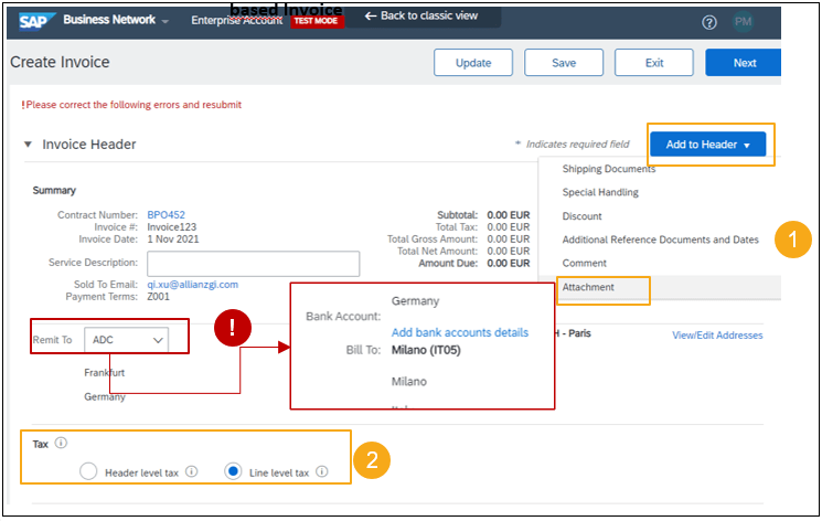 Invoice header