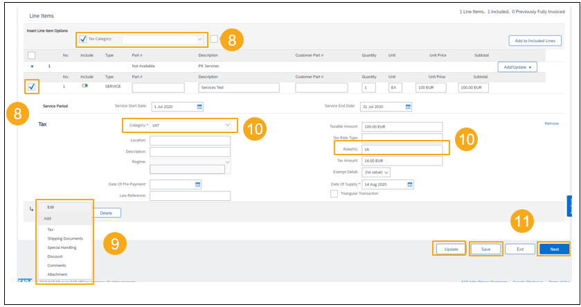 example of fields in invoice