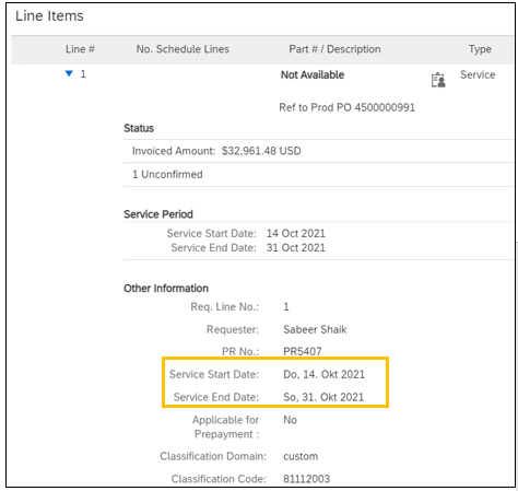 Service start and end date