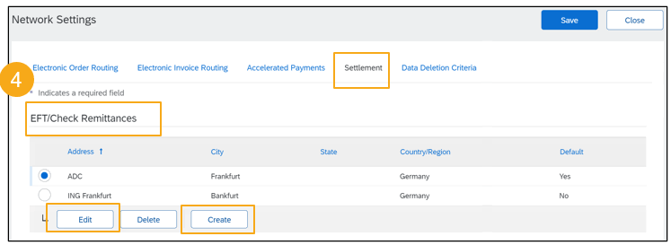 Edit or Create in the EFT/Check Remittance section