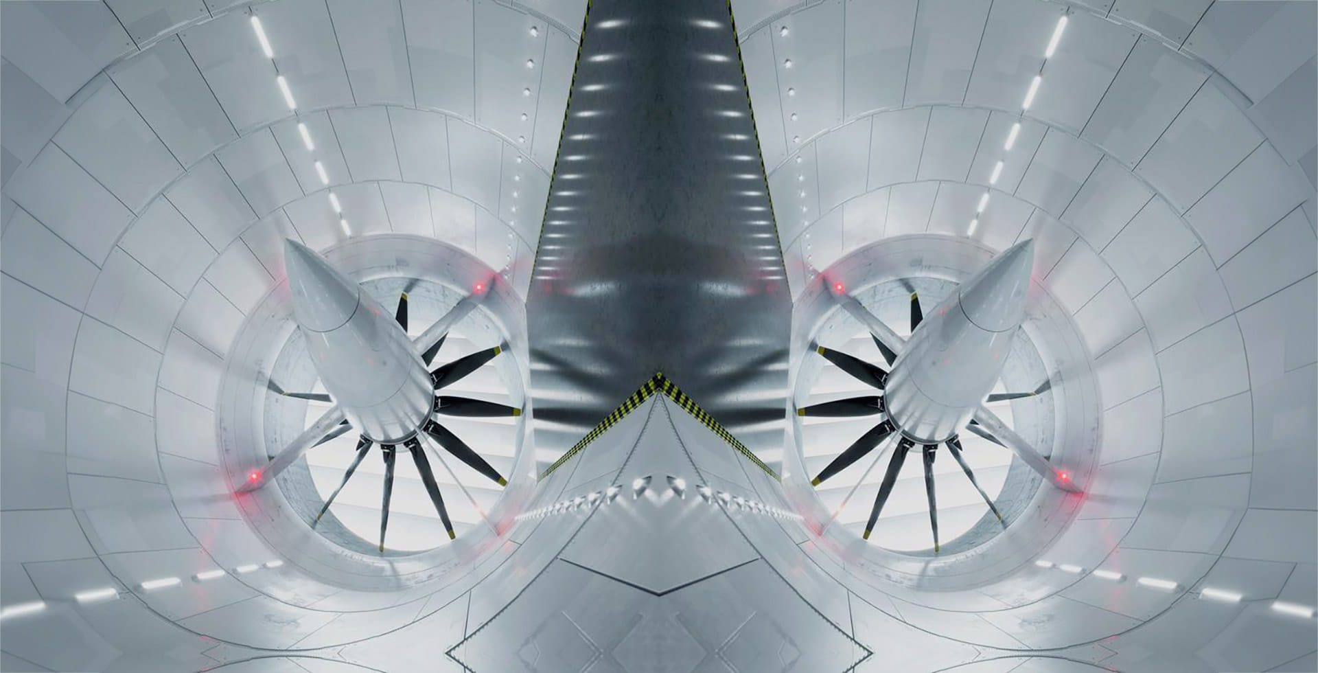 a mirrored image of a aeronautical engine
