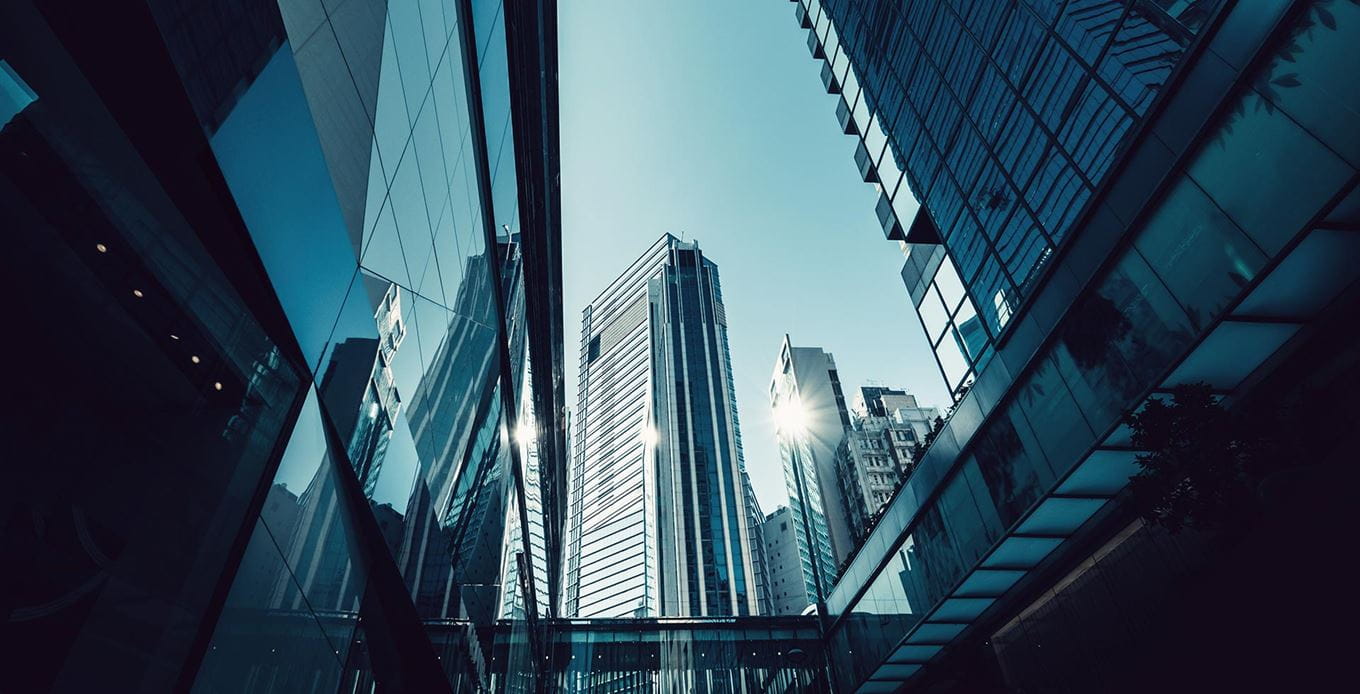 Layers of contemporary financial skyscrapers in Central Business District, Hong Kong