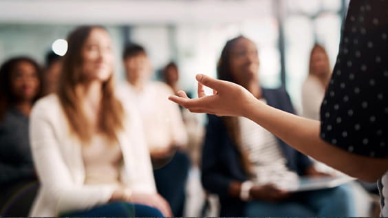 explaining to a group of people